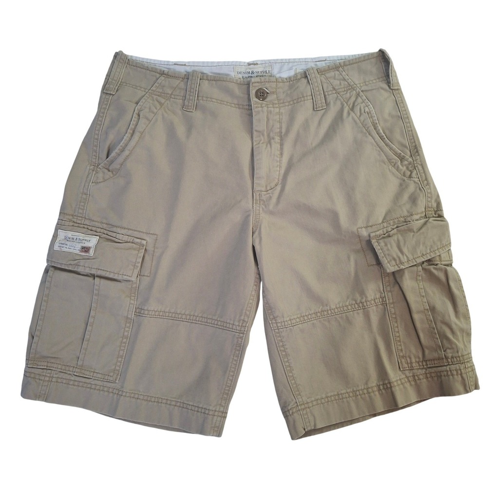 Denim & Supply Ralph Lauren Mens Tan Khaki Cargo Shorts Size 33 Cotton Casual